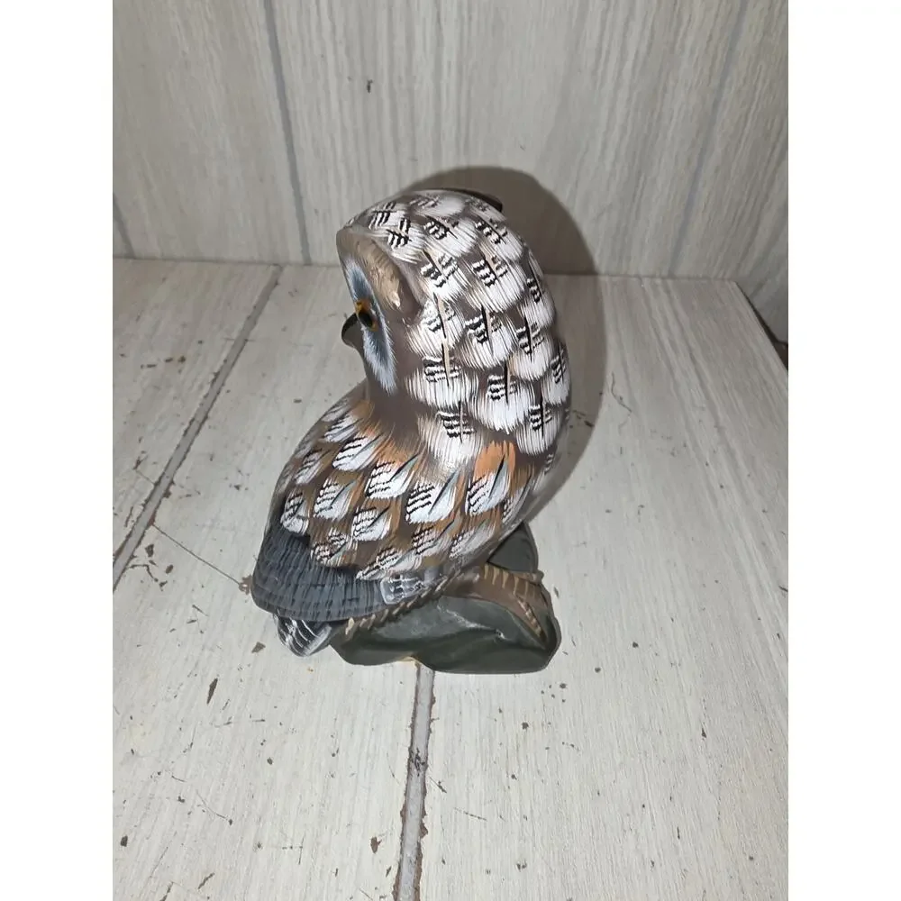 Vintage Owl Carved Stone On Log Hand Painted 5.